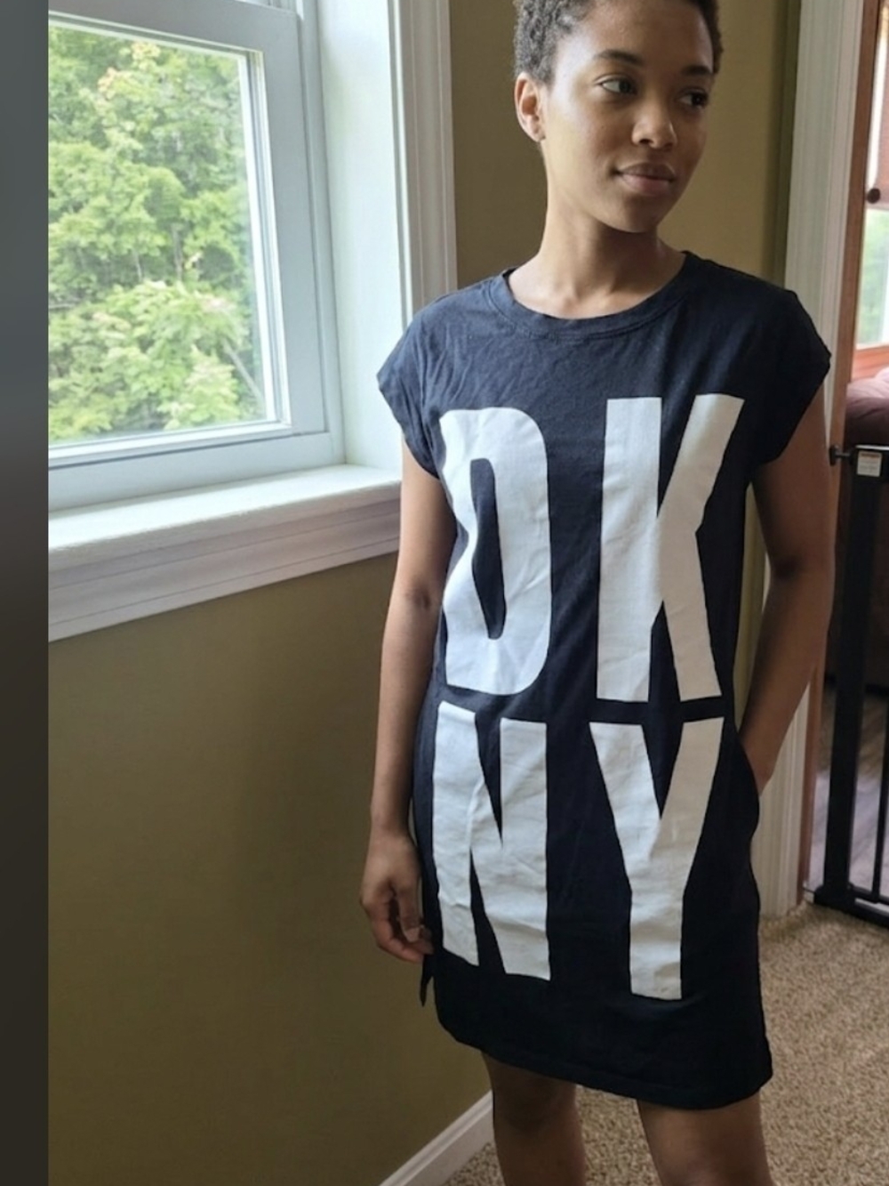 DKNY Black Tee Dress with White Block Logo